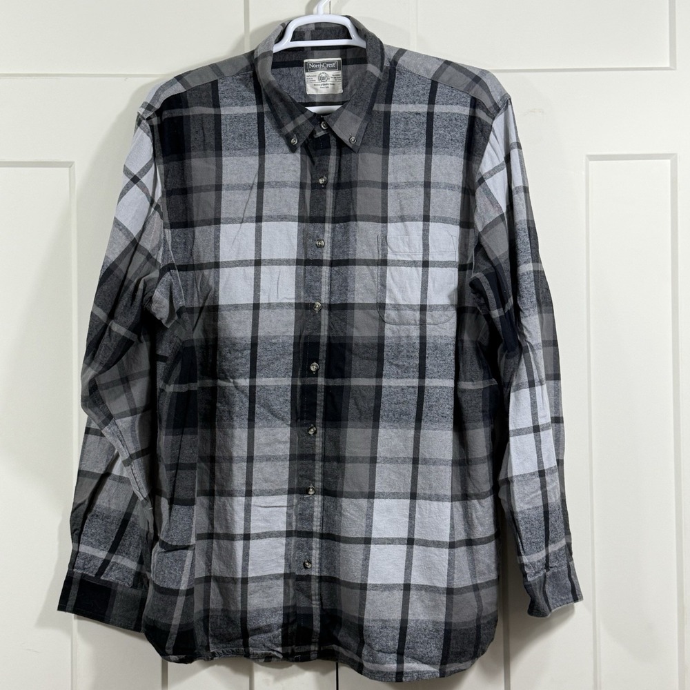 North Crest Men's XXXLT Gray Flannel‎ Shirt Long Sleeve Button Down